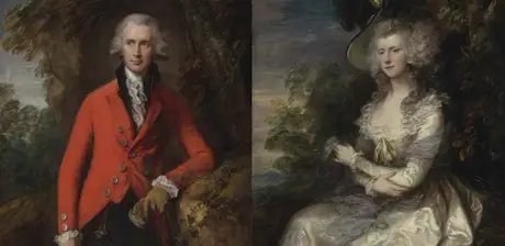 links: Thomas Gainsborough, Thomas Hibbert, Detail, 1785, Öl auf Leinwand, 127 x 101,6 cm / rechts: Thomas Gainsborough, Sophia Hibbert, Detail, 1786, Öl auf Leinwand, 127 x 101,5 cm