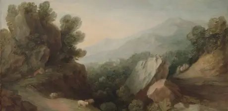 Thomas Gainsborough, Rocky, Wooded Landscape with a Dell and Weir, Detail, um 1782/83, Öl auf Leinwand, 70,5 x 91 cm