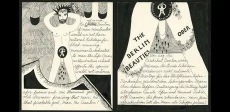 Dorothy Iannone, aus der Serie „The Berlin Beauties“, 1977-78, Schwarze Tusche, Spuren von Bleistift auf weißem Zeichenkarton