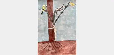 Alejandra Pombo Su, aus der Arbeit „Mein Jahr der Hingabe“, 2025–2026, 18 Zeichnungen, Mixed Media auf Papier