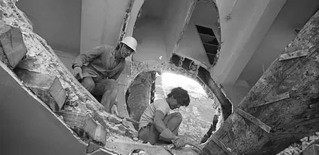 Photo by Harry Gruyaert, Gordon Matta-Clark, Conical Intersect, Detail, 1975