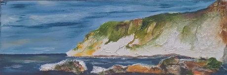 Geliebte Kreideküste 30x 90, gemalt/gestaltet 2022 Mischtechnik : Acryl, Rügener Kreide, Tusche, Strukturgips