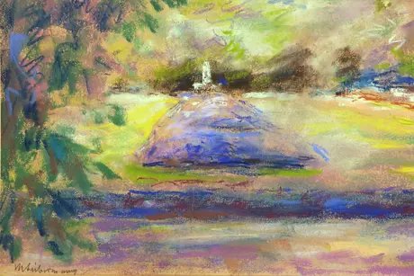 Max Liebermann, Blumenbeet im Wannseegarten mit Blick auf den Fischotterbrunnen, 1919, Pastell auf Velin, Privatbesitz