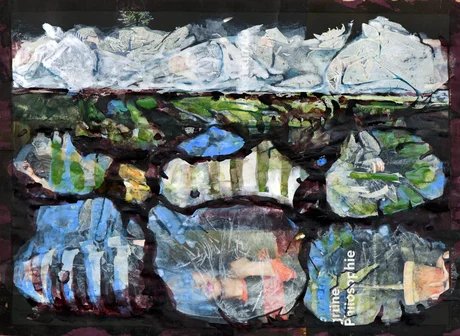Grönland aus der Serie Land-2021-Tusche, Aquarell auf Zeitschriftenpapier-20 x 27 cm