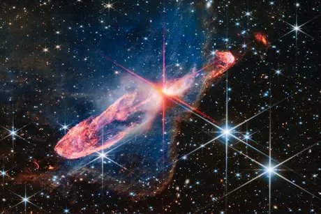 A tightly bound pair of actively forming stars, known as Herbig-Haro 46/47