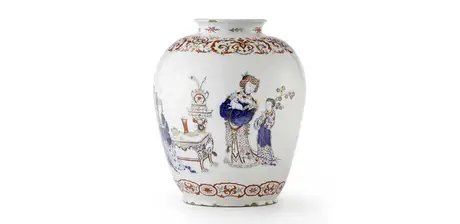 Vase mit chinesischen Figurenszenen, Delft, „Het Moriaenshooft“, Rochus Jacobsz Hoppesteyn, um 1686/90
