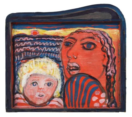 Annemirl Bauer, o. T., o. J., Öl auf Holz (Schublade), 38,5 × 40,5 cm