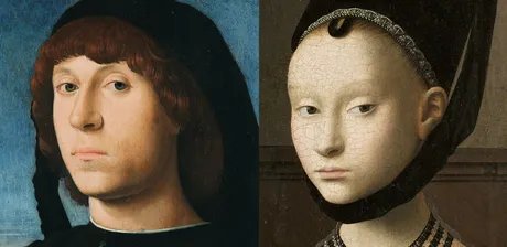 Petrus Christus, Bildnis einer jungen Dame, um 1470 / Antonello da Messina, Bildnis eines jungen Mannes, 1476/79
