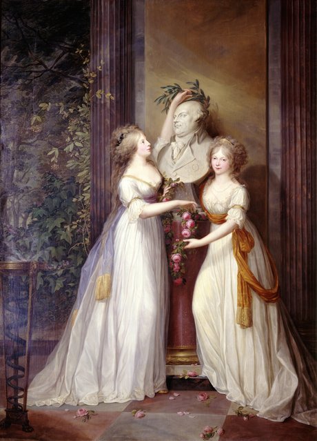 Friedrich Georg Weitsch: Luise und Friederike an der Büste Friedrich Wilhelms II., 1795