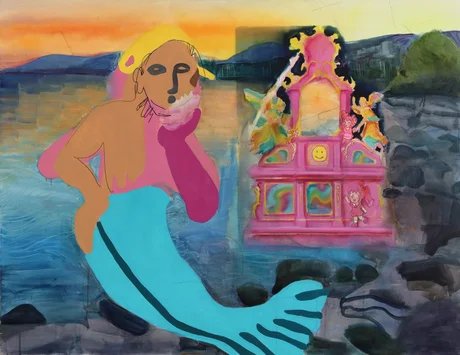 Meerjungmann, 2026,Watercolor and oil on canvas 