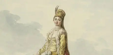 Jean Baptiste Hilaire, Eine Frau mit Fächer vor Konstantinopel, Detail, 1778