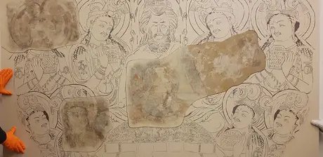 Malerhöhle, Kizil, 6. Jh. n. Chr, Fragment nach der Restaurierung und Rekonstruktion