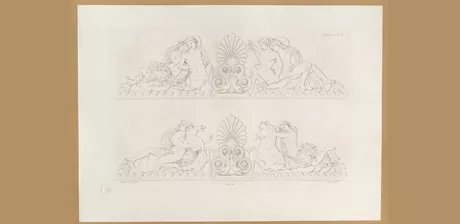 Karl Friedrich Schinkel, Entwürfe zu Brunnengruppen am Gewerbeinstitut, Klosterstraße, Berlin, wohl 1829, Graphitstift