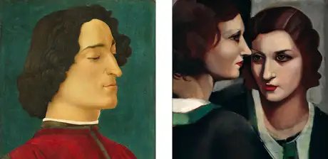 Sandro Botticelli, Giuliano de'Medici, Detail, 1478 | Tamara de Lempicka, Porträt, Detail, um 1931