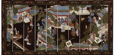 Zehnteiliger Koromandel-Lackschirm, China, Qing-Dynastie, 2. Hälfte 17. Jh., ehemals Sammlung Max von Wassermann