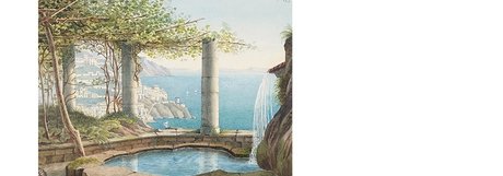 Zeichnung Felix Mendelssohn Bartholdys: Amalfi, vom Kloster aus gesehen, 2. Fassung, November 1836. Weihnachtsgeschenk für Cécile Jeanrenaud