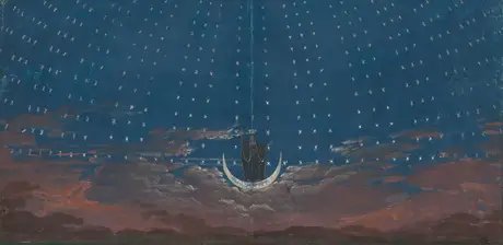 Karl Friedrich Schinkel, Bühnenbildentwurf für die Sternenhalle der Königin der Nacht in Mozarts Zauberflöte, Detail, um 1815