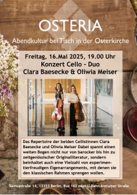Veranstaltungen in Berlin: Osteria mit dem Cello Duo c/o