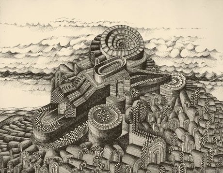Michael Kny. Sächsisches Babel, 1981, Tusche auf Papier, 27,5 × 34 cm