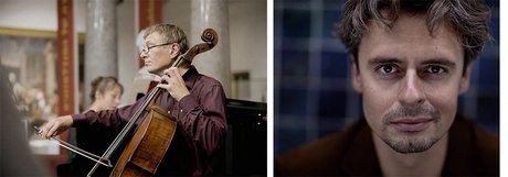 Mira Lange (Klavier) und Martin Seemann (Violoncello). Rechts: Christian Manuel Oliveira (Sprecher)