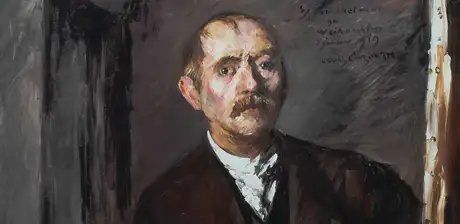 Lovis Corinth, Selbstbildnis vor der Staffelei, Detail, 1919, Öl auf Leinwand