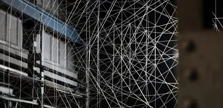 Ivana Franke Entanglement is a Fragile State 2023. Two PFA reflective fiber nets, 750 x 750 cm each, LED light source