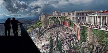 Panorama PERGAMON mit Blick von oberster Besucherplattform auf das Theater und die Akropolis
