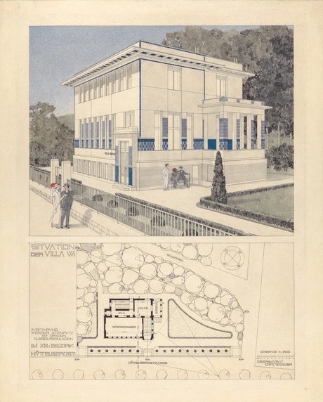 Otto Wagner, Zweite Villa Wagner, 1912, Bleistift, Buntstift, Feder, Aquarell, 56,3 × 46,4 cm