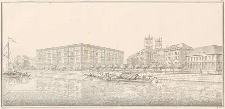 Karl Friedrich Schinkel, Perspektivische Ansicht der Allgemeinen Bauschule in Berlin, Sammlung Architektonischer Entwürfe, 1819–1840