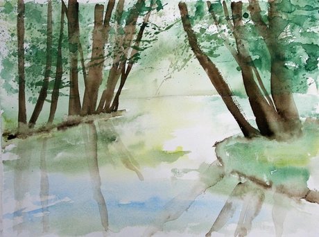 Aquarell von Hans-Jürgen Gaudeck: Spiegelung in den Teichen