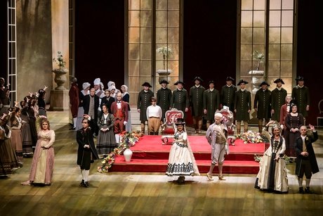 Maria Motolygina als Gräfin Almaviva, Byung Gil Kim als Figaro, Lilit Davtyan als Susanna, Thomas Lehman als Graf Almaviva, Padraic Rowan als Bartolo, Ulrike Helzel als MarcellinaBettina Stöß