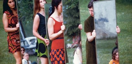 Performance view: Joan Jonas, Mirror Piece I, 1969, Bard College, Annandale-on-Hudson, New York, 1969