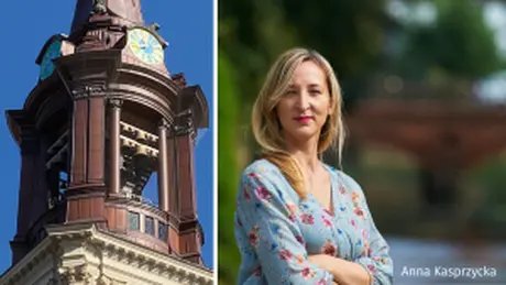 Collage: Glockenturm der Parochialkirche und Anna Kasprzycka