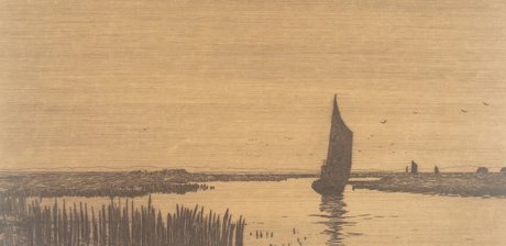 Hans am Ende: Torfboote auf der Hamme, um 1900, Radierung in Braun