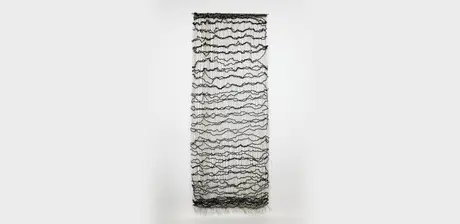 Sofie Dawo, ohne Titel, 1963, Wolle, Kordel, Leinen, Wollschuss in Leinenkette, geknotet