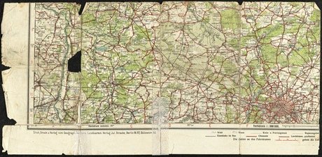 Landkarte, die Max de Winter für den Fußweg vom KZ Sachsenhausen bis Havelberg nutzte, ohne Jahr