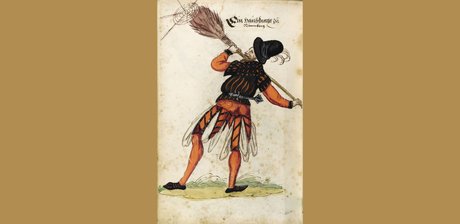 Heldt'sches Trachtenbuch: Ein Hausknecht zu Nürnberg, Zeichnung in Bilderhandschrift / Trachtenbuch, 1560 -1580, Kunstbibliothek, Sammlung Modebild