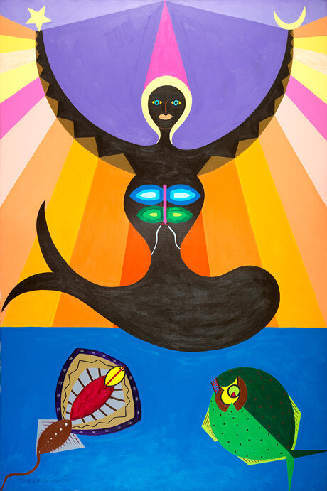 Abdias Do Nascimento, Oxunmaré Ascende (Oshunmare Rising, 1972), acrylic on canvas, 152 × 102 cm © IPEAFRO