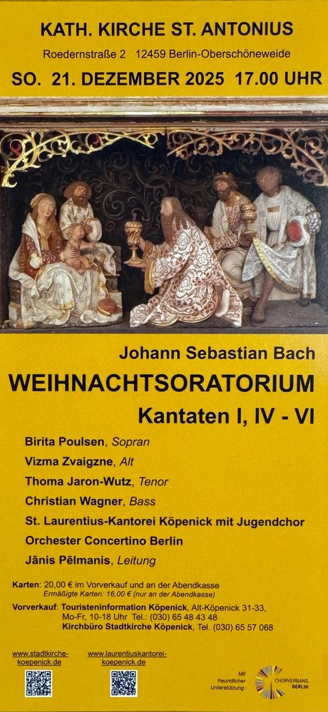Veranstaltungen in Berlin: Weihnachtsoratorium von Bach Kantaten I, IV - VI