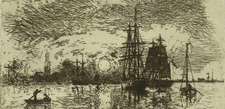Johan Barthold Jongkind, Abendsonne – Hafen von Avers, Detail, 1868, Radierung