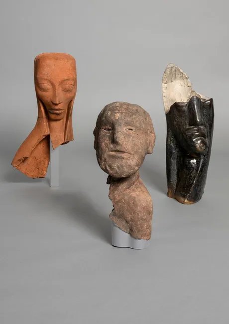 Emy Roeder, „Schwangere“, 1918; Karel Niestrath, „Frommer Mann“, 1924; Otto Freundlich, „Kopf“, 1925