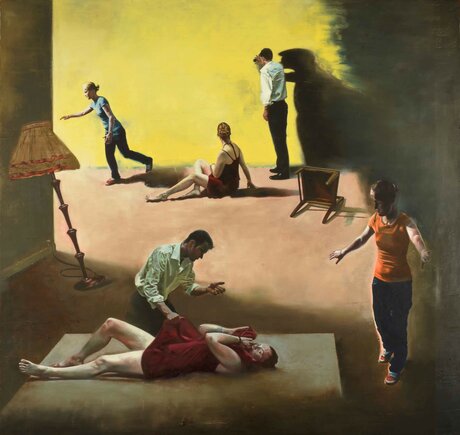 Rocco Hettwer, Carmen, Studie - Räumliches Drama I, 2024, 45 x 30 cm, Öl auf Leinwand