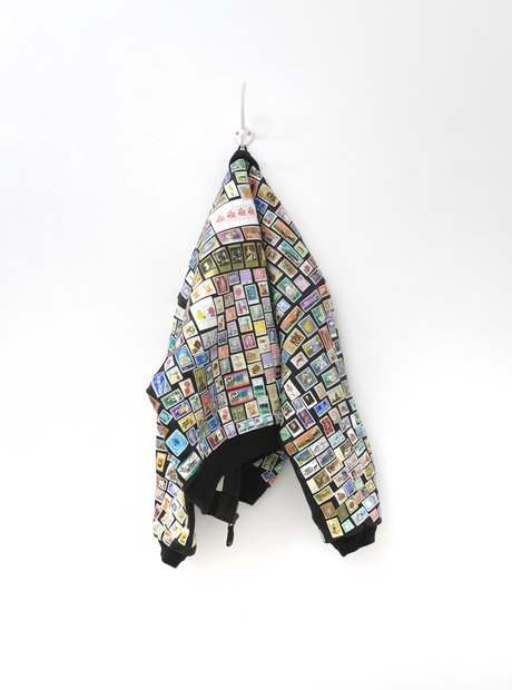 Der wiedergutmache Engel, 2024, Leather jacket, stamps