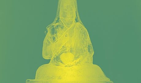 Röntgenaufnahme der zentralen Figur des Lamas im Gungervaa (mongolischer Holzschrein)