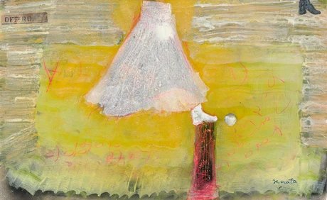 Renata, ohne Titel (OFF-ROAD), um 2008, Mischtechnik, Collage auf Bütten, 75 x 45 cm