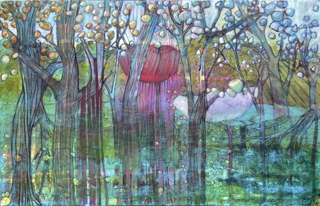 Skadi Engeln, Unter wasser 190x140cm, Malerei, Tempera, Kohle, Kreiden, Leinwand, 2022