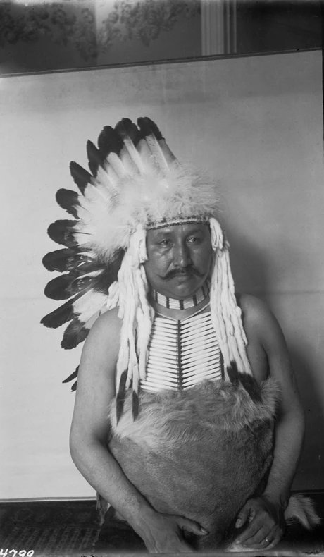 Portrait von Francis La Flesche mit Federschmuck