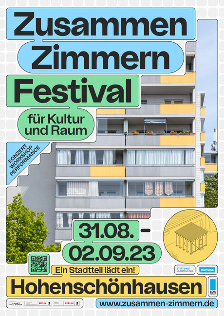 Plakat: ZusammenZimmern. Festival für Kultur und Raum in Hohenschönhausen