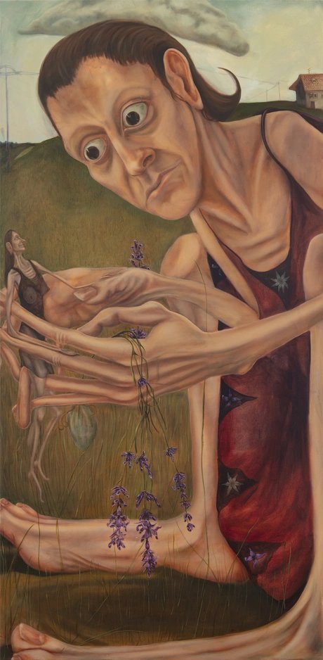 Nour El Saleh, sleepy lavender, 2025, oil on canvas, 225 x 110 cm, 88 5/8 x 43 1/4 in, Courtesy of the Artist & GNYP Gallery, Credits Ludger Paffrath