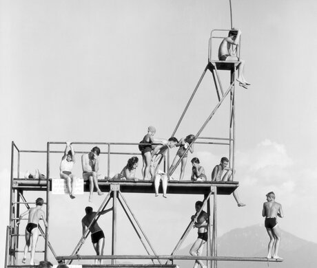Sprungturm, Prien am Chiemsee, Deutschland 1957,